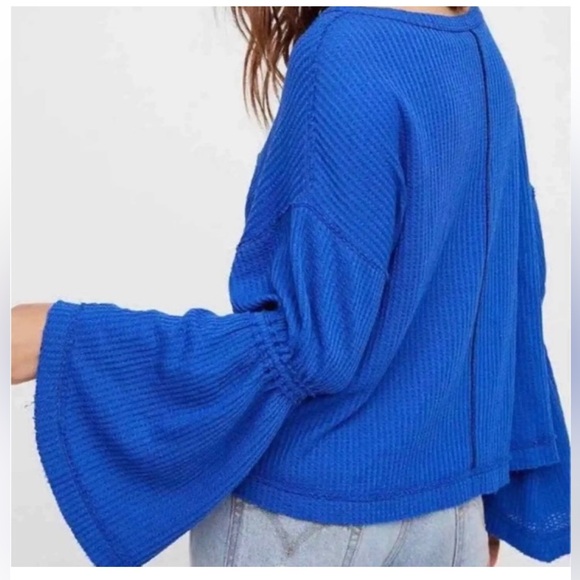 2/$60 Free People we the free royal blue small flare ballon lantern sleeve boho - Picture 2 of 9